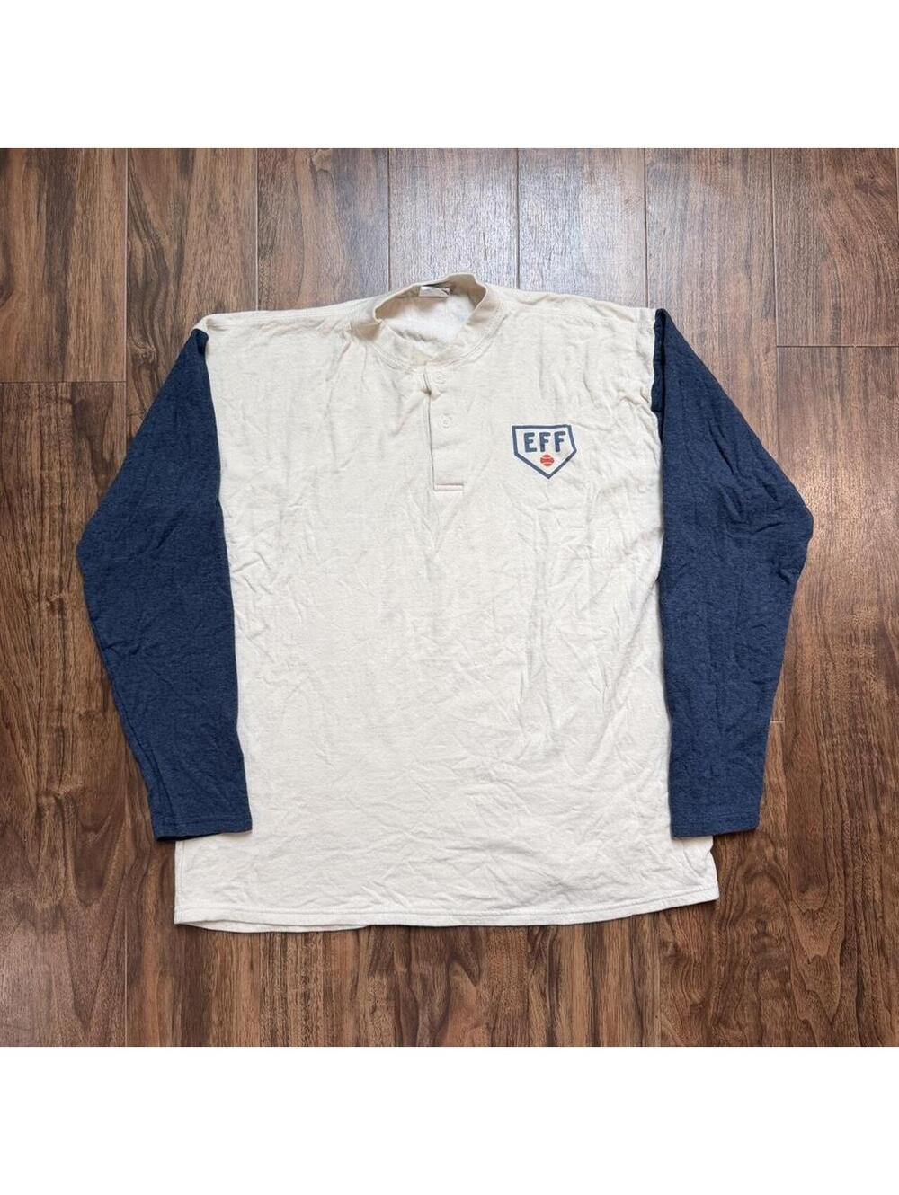 Vintage Ebbets Field Flannels EFF Henley Long Sleeve Shirt Size XL